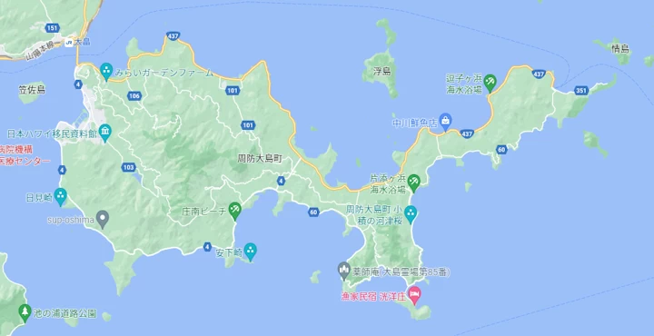 山口県周防大島町全体が写った地図の写真
