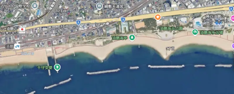 グーグルマップで見る須磨海岸